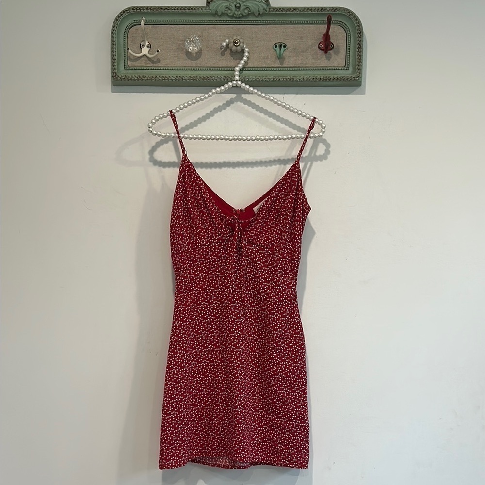 Honey Punch Red mini Spaghetti Strap Dress w/ white mini star print women small